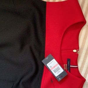 Dress Tommy Hilfiger size 10.  Red and black polyester/elastase. Below knee NWT